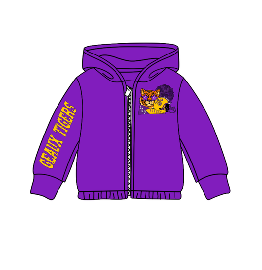 Custom moq 5 mix size milk silk baby girls clothes team purple hooded long sleeve top-25.8.2