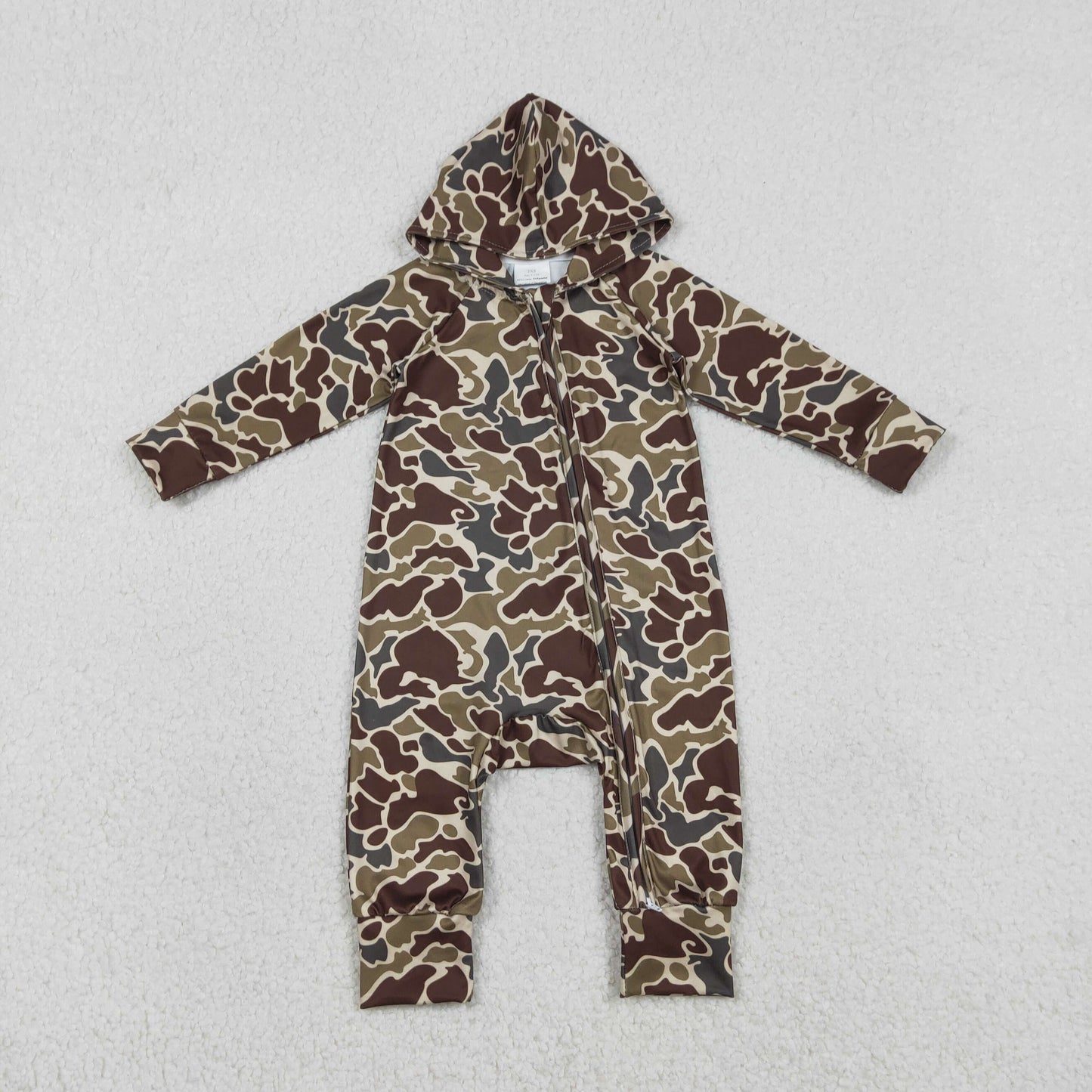 RTS NO MOQ（In Stock ) LR2826 Camouflage Brown-Green Hooded Zipper Long-Sleeved Jumpsuit