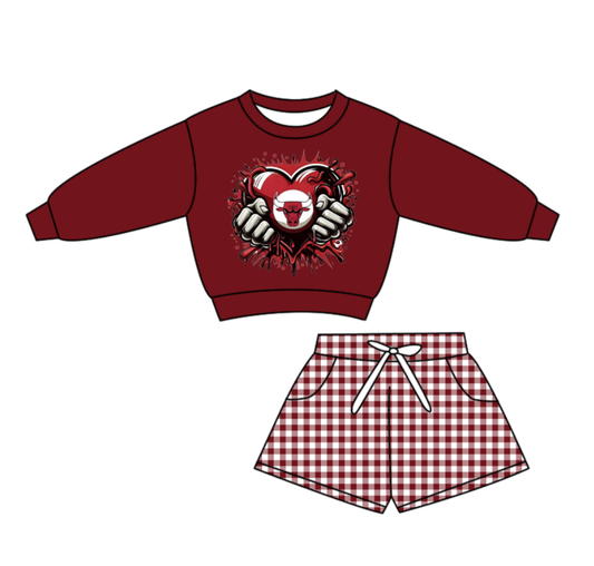 Custom moq 5 mix size milk silk summer teams baby boys clothes dark red long sleeve shorts sets-25.10.28