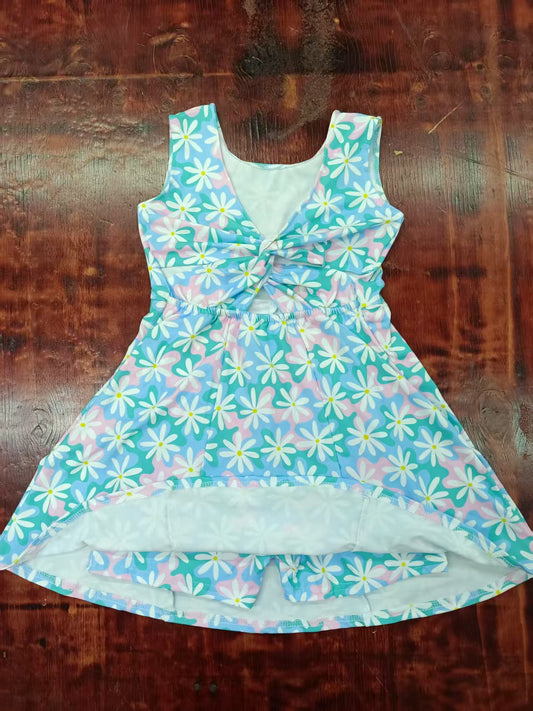 Custom moq 3 eta 6-7weeks baby girl clothes floral blue sleeveless dress