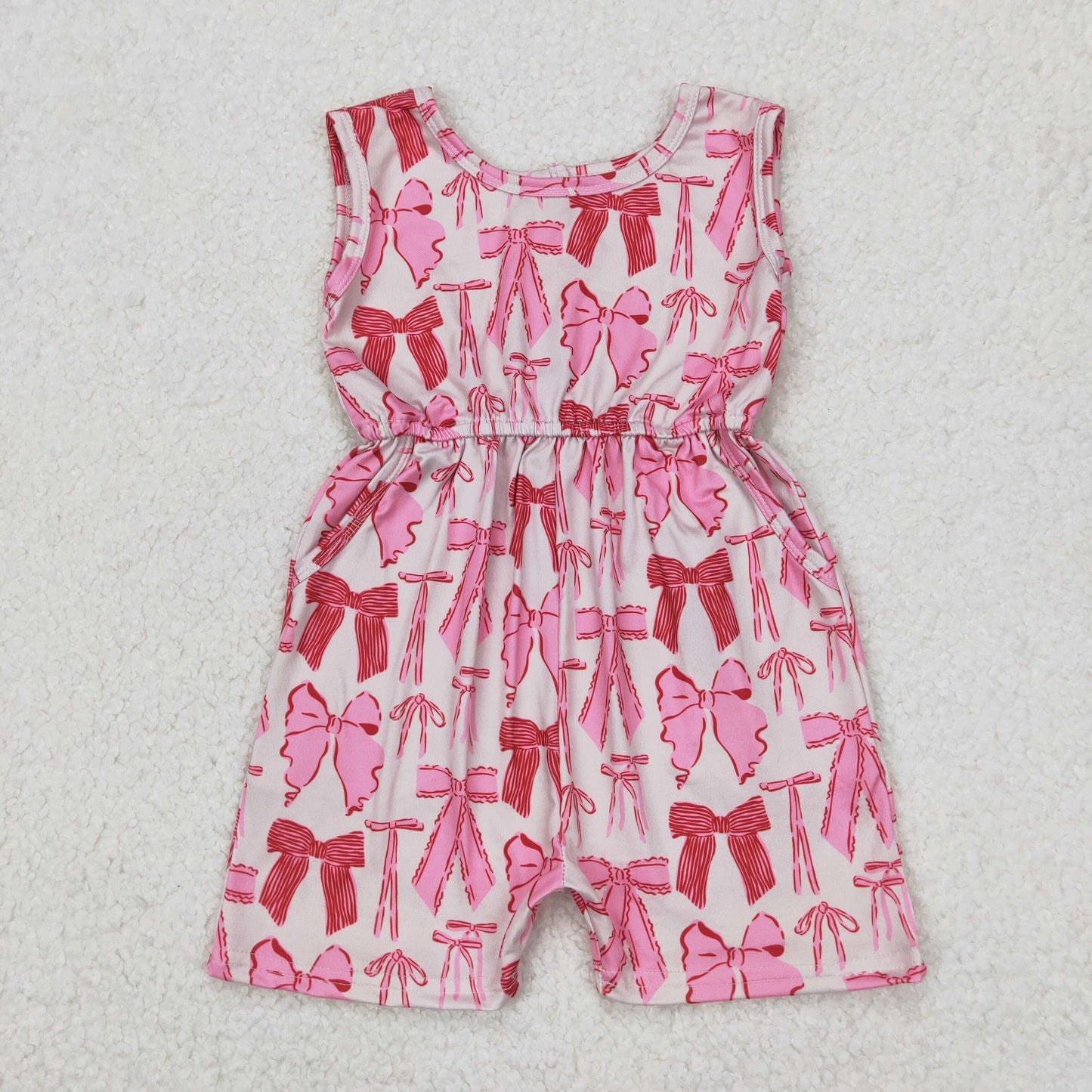 RTS NO MOQ ETA 5/7days Arrived SR2670 Pink bow pattern sleeveless jumpsuit