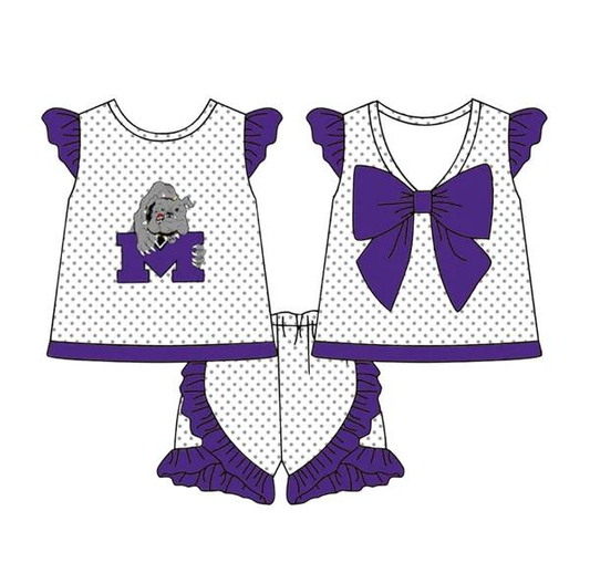 Custom moq 5 each style eta 6-7weeks baby girl clothes team purple flying sleeves shorts sets-25.8.25