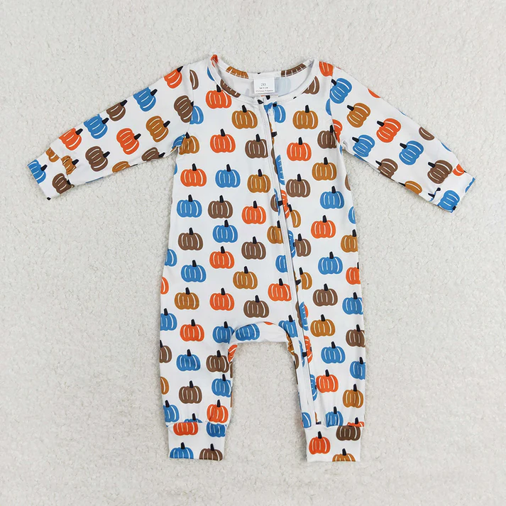 RTS NO MOQ Baby boy girl clothes halloween pumpkin long Sleeve Romper Mixed Sizes