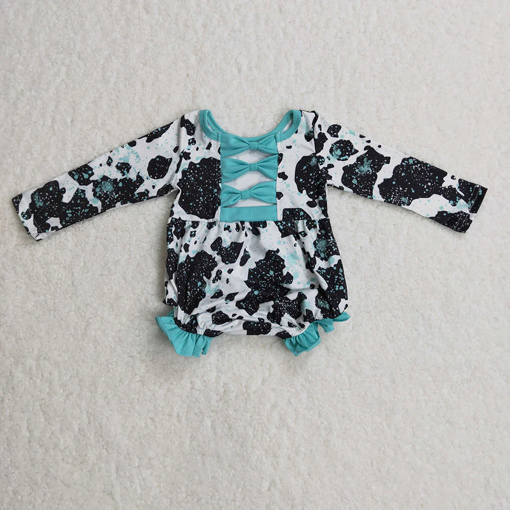 RTS NO MOQ Sibling Baby girl clothes cow pattern long-sleeved trousers suit & rompers and dress