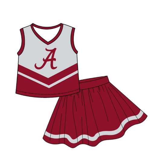 Custom moq 5 each style eta 6-7weeks baby girl clothes team brick red sleeveless skirts sets-25.7.22