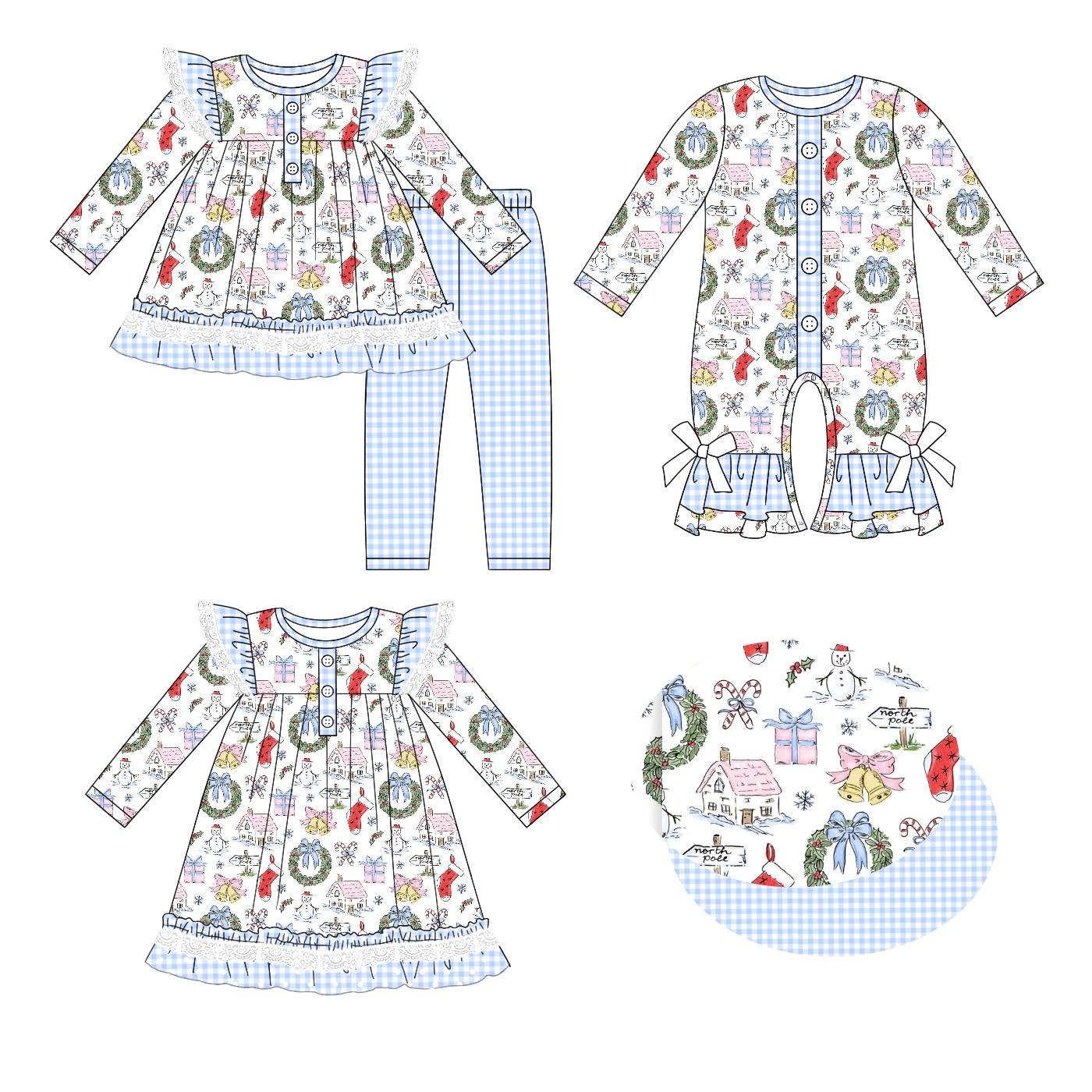 Custom moq 5 each style eta 6-7weeks baby girl clothes Christmas long sleeve pants sets and romper and dress -25.8.9