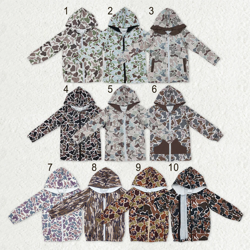 RTS NO MOQ Sibling Baby boys clothes camouflage zipper hooded long sleeve tops