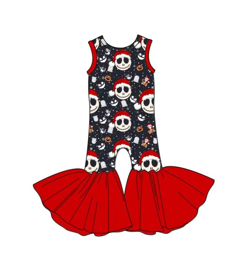 custom moq 5 eta 6-7weeks baby girls clothes Christmas red sleeveless Summer jumpsuit