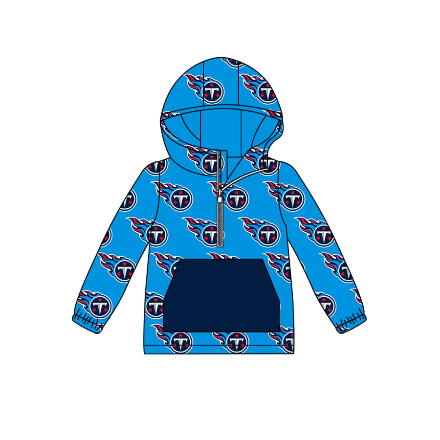 Deadline October 29 custom no moq eta 6-8weeks Blue Flame T-Pattern Long Sleeve Hooded Zip-Up Pullover