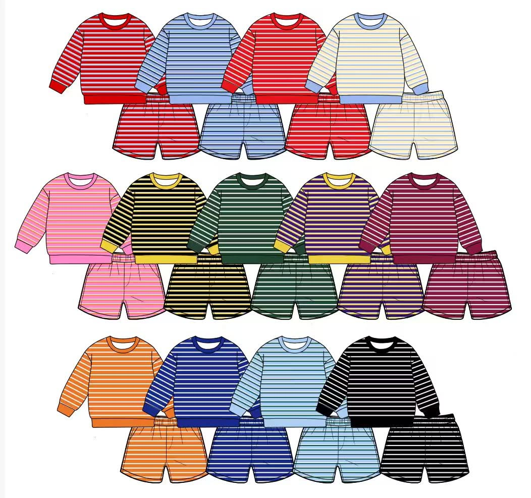 (Preorder new) No moq Adult Women Stripe Crew Neck Short Sleeve Shirt Top And Shorts Yoga Active Sports Clothes Set