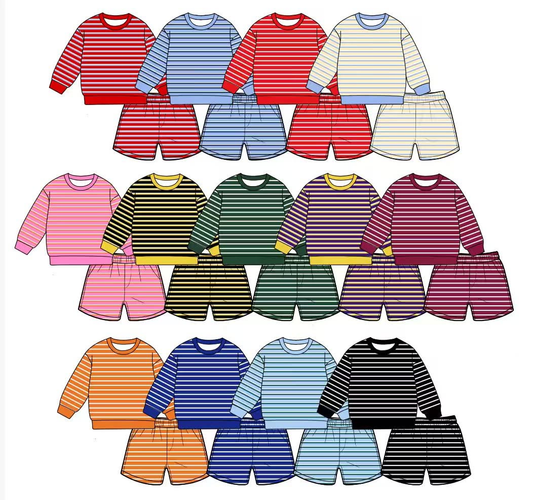 (Preorder new) No moq Adult Women Stripe Crew Neck Short Sleeve Shirt Top And Shorts Yoga Active Sports Clothes Set
