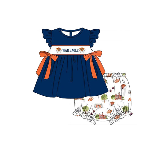 custom moq 3 eta 6-7weeks tiger team navy   girls with bow bumines sets