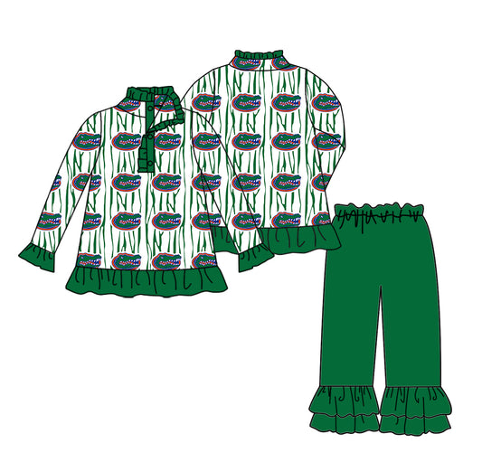 Custom moq 5 mix size milk silk summer teams baby girl boys clothes green long sleeve pants sets 2-25.10.30