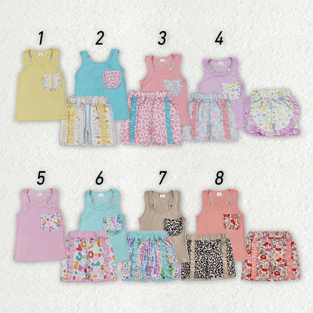 RTS NO MOQ baby girl Clothes camouflage short sleeve shorts Sets