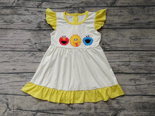 custom moq 5 eta 5weeks summer girls yellow flying sleeve skirt dress