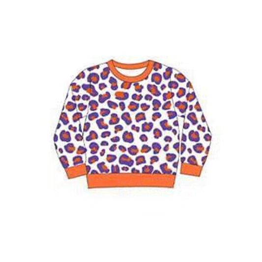 custom moq 3 eta 6-8weeks baby boys clothes purple leopard orange long sleeve top