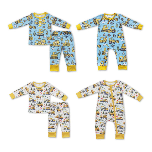 RTS NO MOQ Girls Boys tractor Rompers Pajamas Clothes Sets