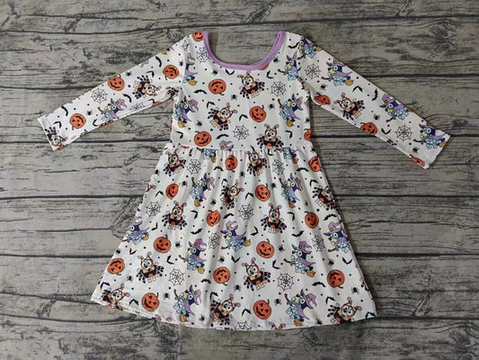 Custom moq 3 eta 6-7weeks Halloween Spider Puppy - Witch Puppy - Pumpkin White Long Sleeve Dress