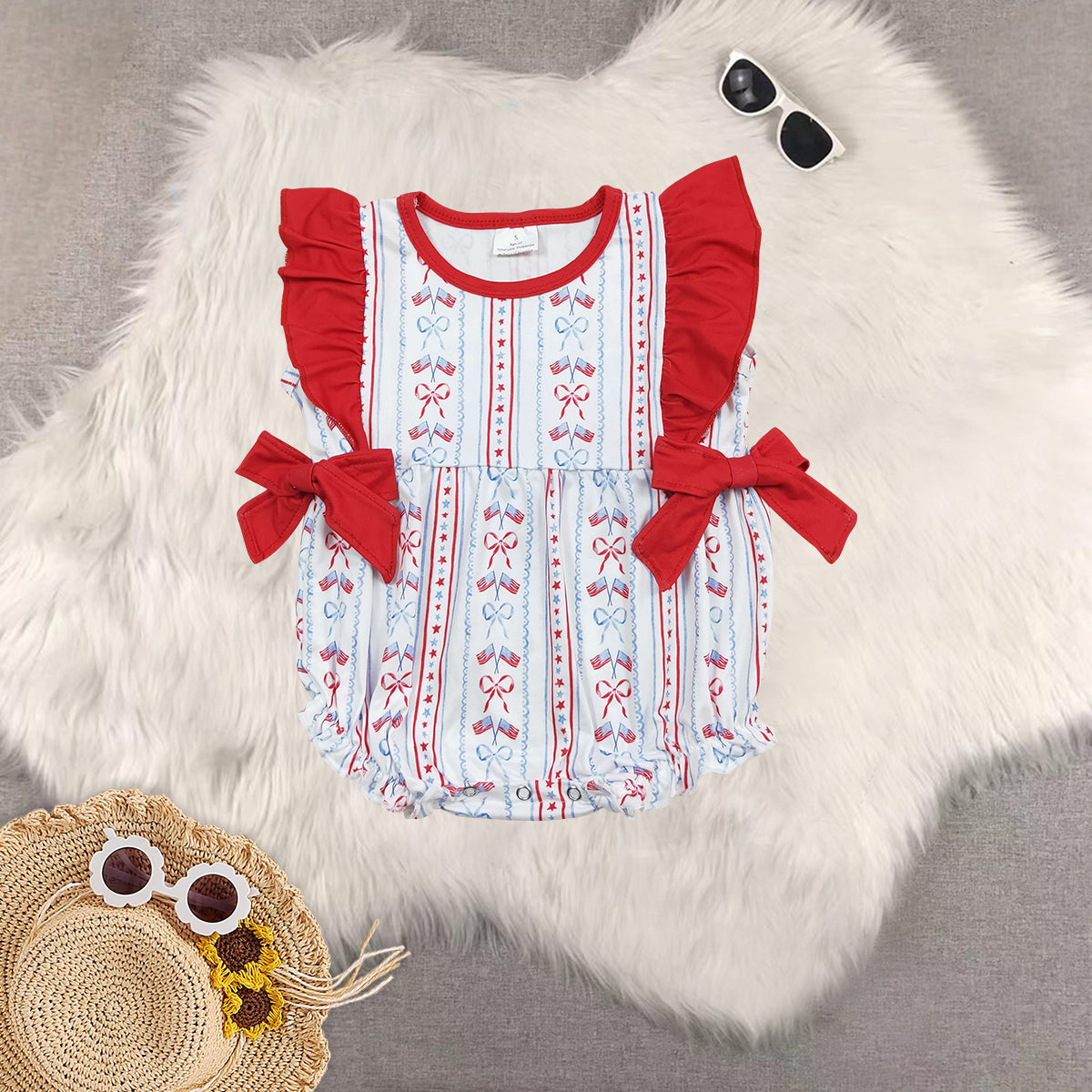 RTS 4th of july flag Short Sleeve Shorts Set romper