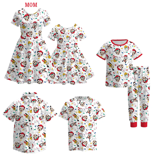 Custom moq 5 each style eta 6-7weeks Christmas baby girl short sleeve dress and long sleeve pants sets and shorts sets and top 1 and top 2 and adult dress-25.7.21