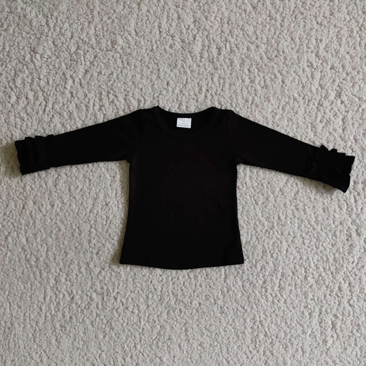 RTS NO MOQ Cotton double-layer lace cuff long-sleeved top for Baby girls