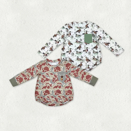RTS NO MOQ Sibling baby boy clothes  camouflage duck long-Sleeve rompers