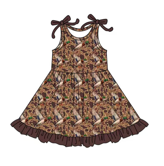 Custom moq 5 mix size milk silk baby girl clothes camouflage duck suspender dress