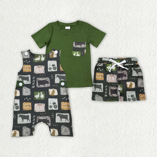 RTS baby boys clothes green Short Sleeve Shorts sets romper