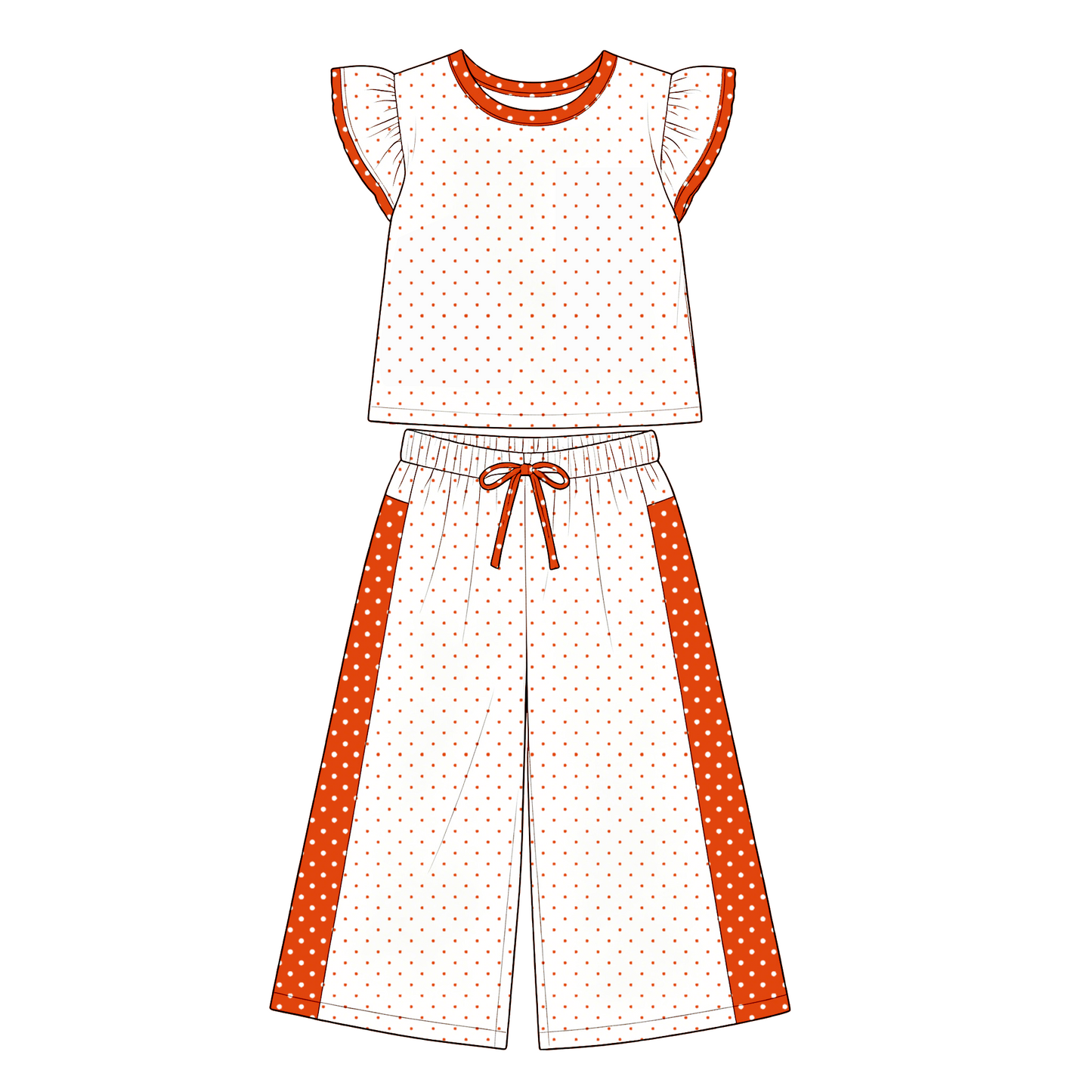 custom moq 5 mix size LHGNDN0101 Baby Girls Cute Polka Dot Print Flutter Sleeve Top Bell Bottom Flare Pants Team Set