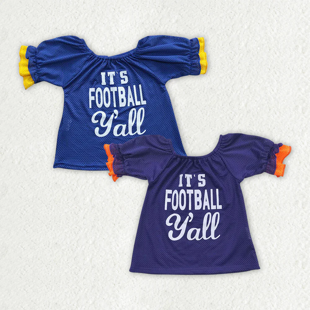 RTS NO MOQ Sibling baby girl clothes Mesh summer fabric Offset blue short-sleeved top Offset purple short-sleeved top jersey