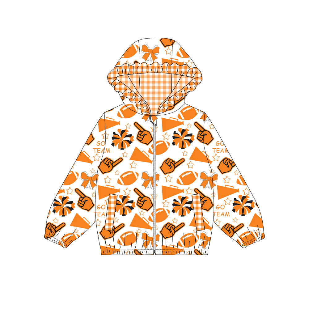 Custom moq 8 mix size milk silk summer team baby girls clothes bow orange hooded long sleeve top-25.9.30