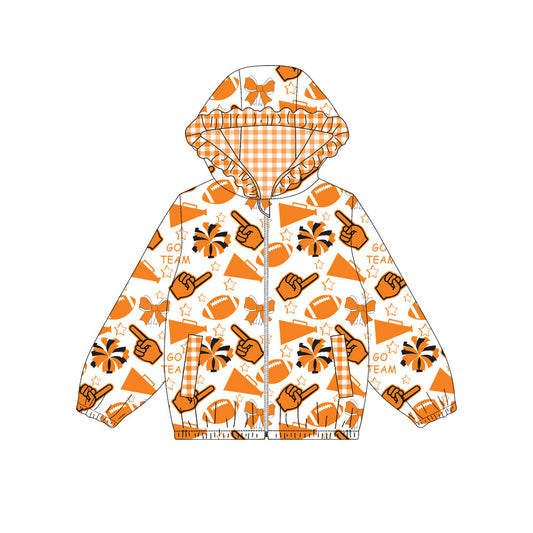 Custom moq 8 mix size milk silk summer team baby girls clothes bow orange hooded long sleeve top-25.9.30