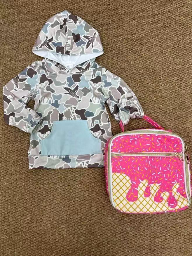 RTS NO MOQ Sibling baby boys clothes camouflage hooded top and lunch box