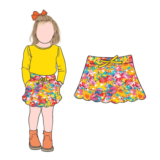 Custom moq 8 each style eta 6-8weeks baby girls clothes floral yellow summer skirts-25.9.16