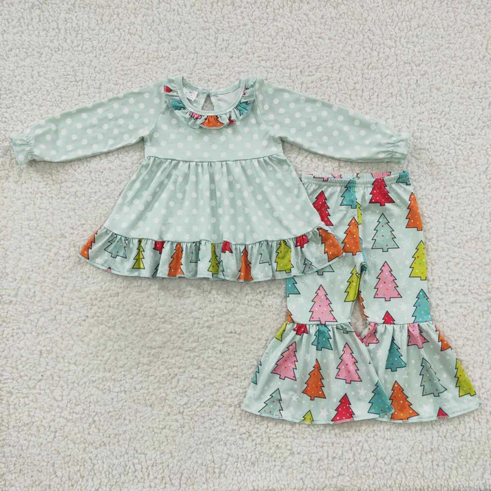 RTS NO MOQ Sibling baby girl clothes Christmas bow long sleeve pants Sets