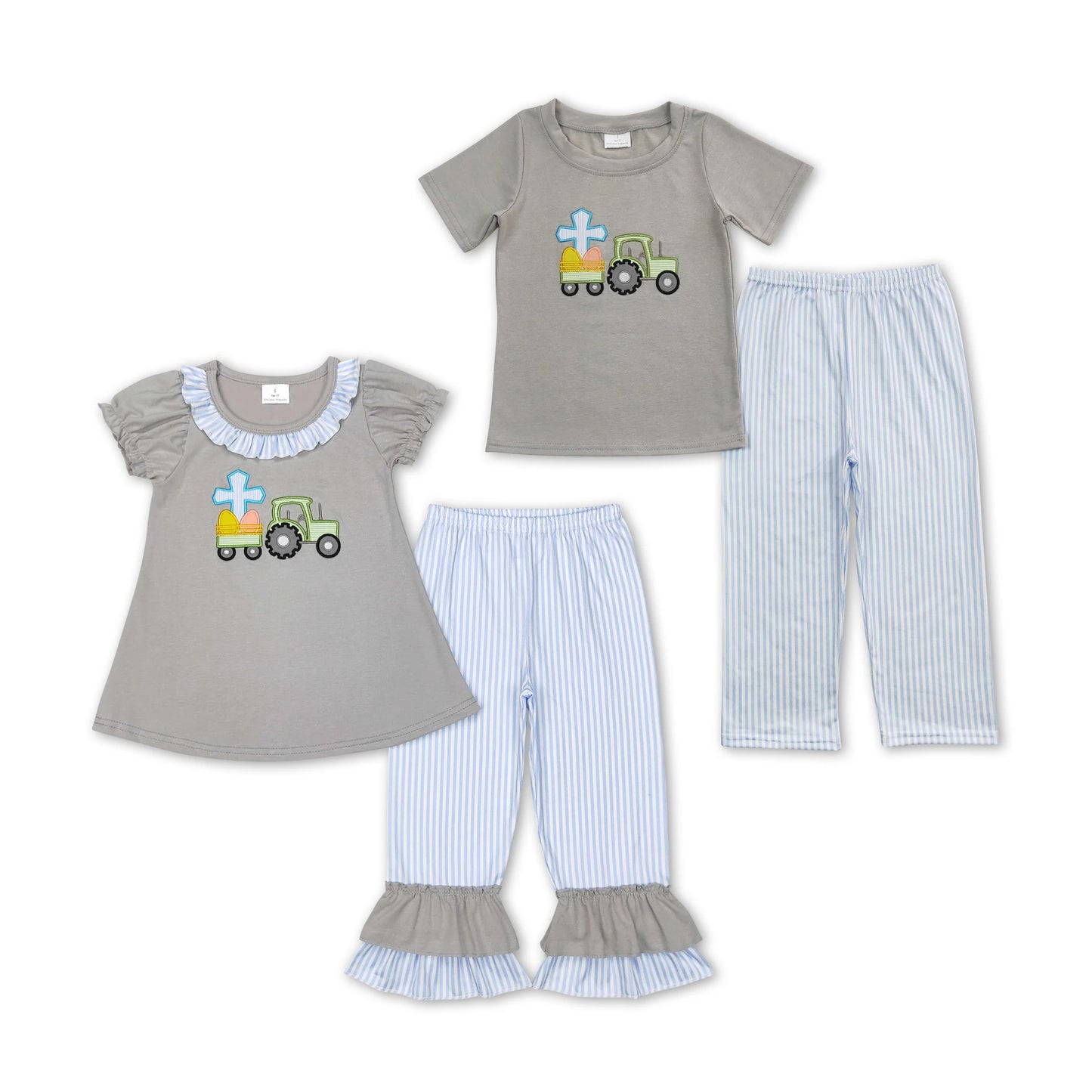 RTS NO MOQ Boys girl easter short-sleeved shirt pants clothing set