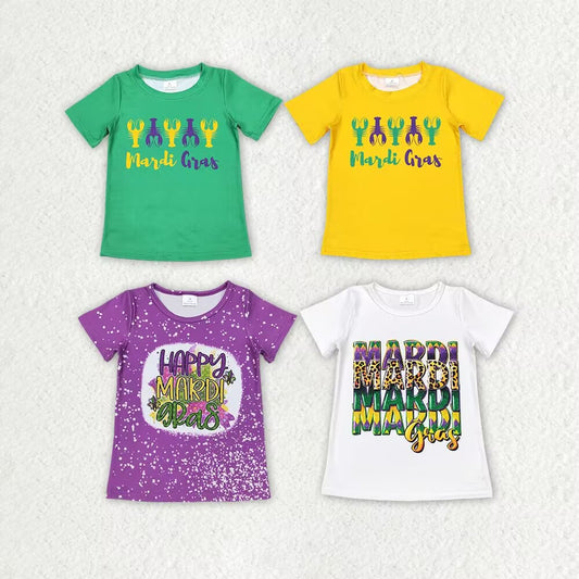 RTS NO MOQ BT0501 BT0502 GT0442 GT0374 Crayfish letter pattern short-sleeved top: green & yellow & purple & white