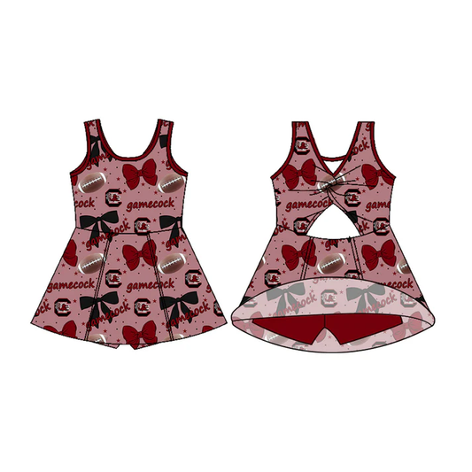 Custom moq 5 each style eta 6-7weeks baby girl clothes team bow brick red sleeveless dress-25.7.23