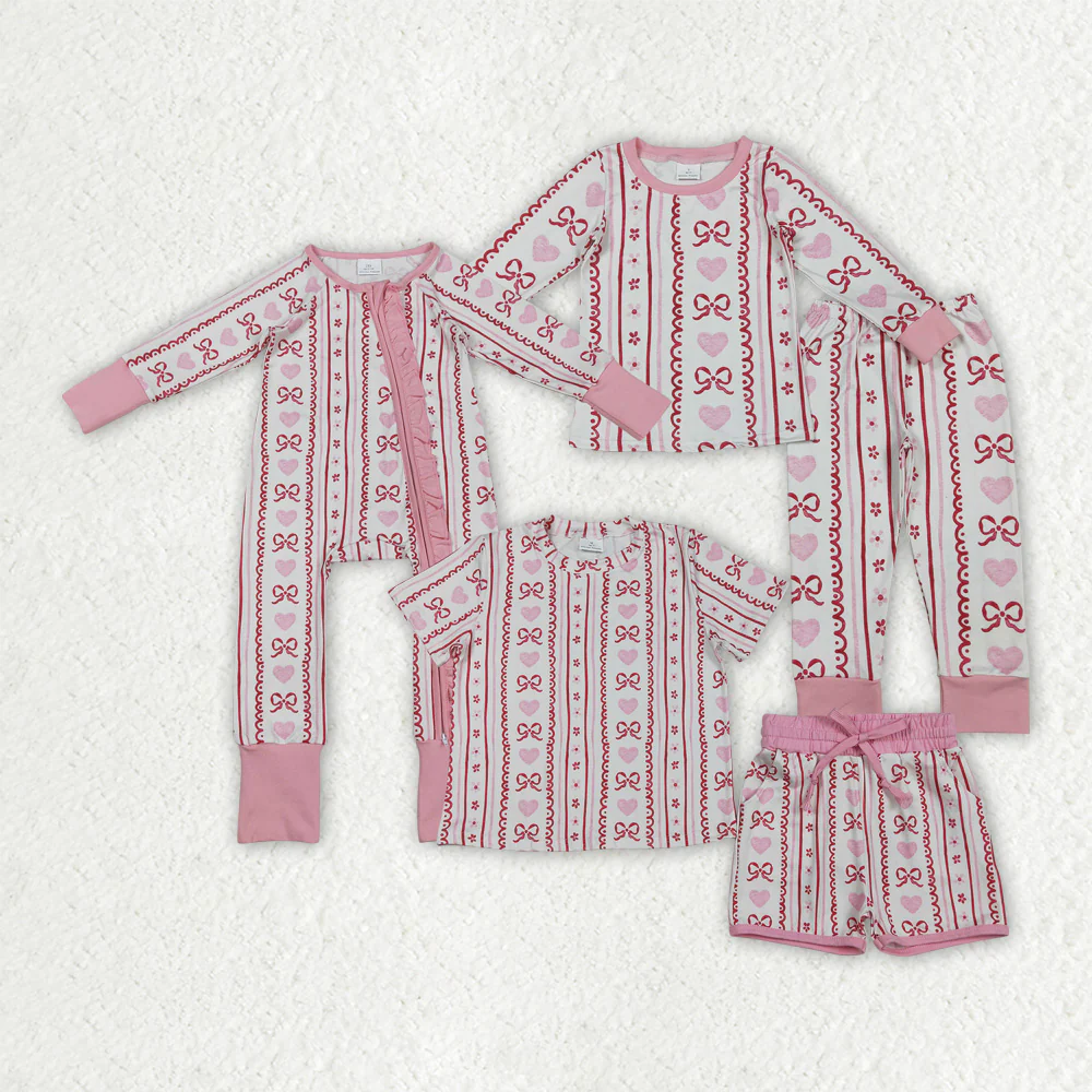 RTS NO MOQ Sibling Baby girl clothes valentine love bow long-sleeved trousers suit & rompers