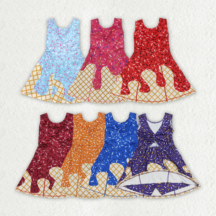 RTS NO MOQ Sibling baby girl clothes yoga team sleeveless skirt sets