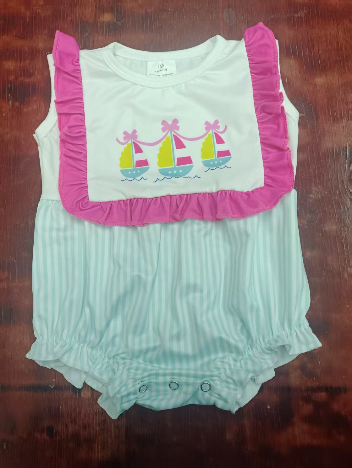 Custom moq 3 eta 6-7weeks baby girls clothes boat flying sleeve romper