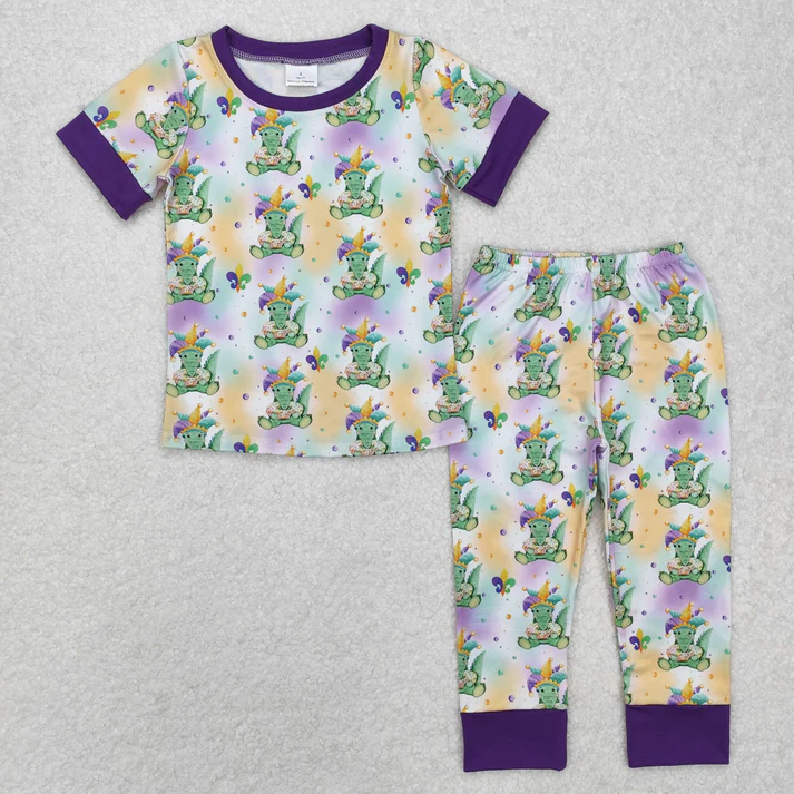 RTS NO MOQ Sibling Baby girls clothes mardi gras short-sleeved trousers suit & rompers
