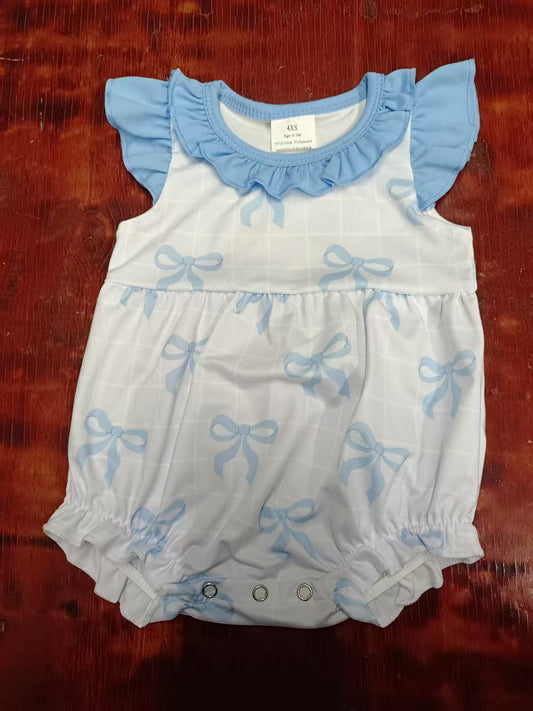 Custom moq 3 eta 6-7weeks baby girl clothes bow flying sleeve romper