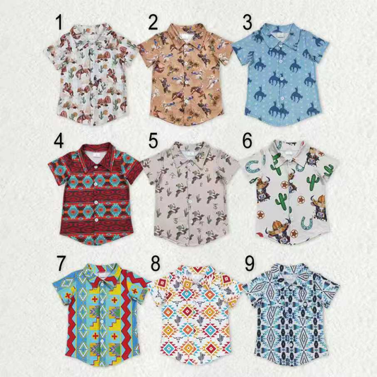 RTS NO MOQ Sibling baby boys clothes western riding horse catcus short-sleeved tops