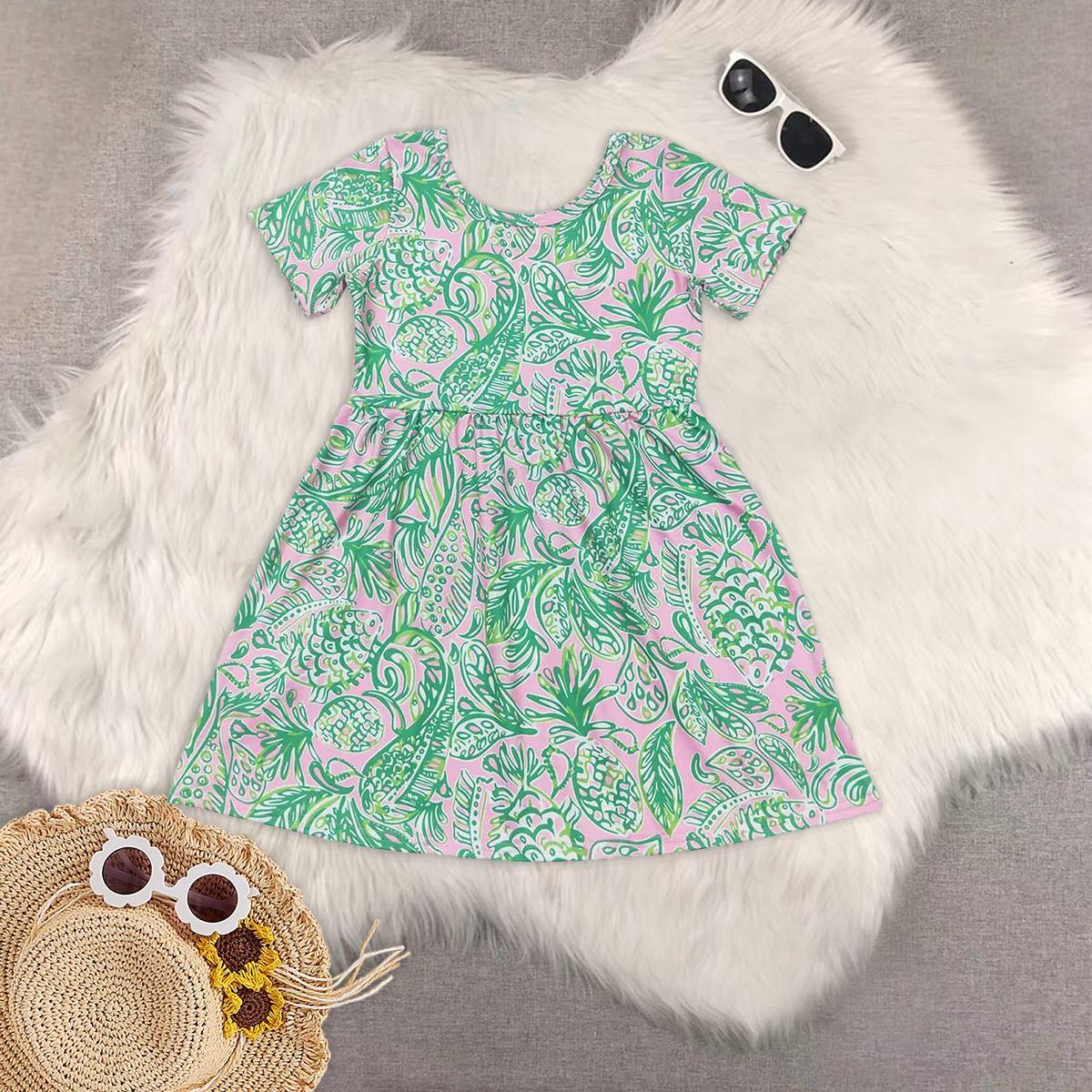 RTS baby girls clothes floral pattern short Sleeve dress