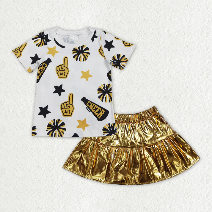 RTS NO MOQ Girls Boys cheers short sleeve Clothes skirts Sets