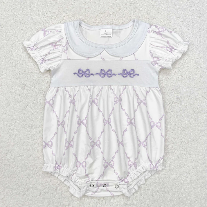RTS NO MOQ Bow pattern baby doll collar short romper