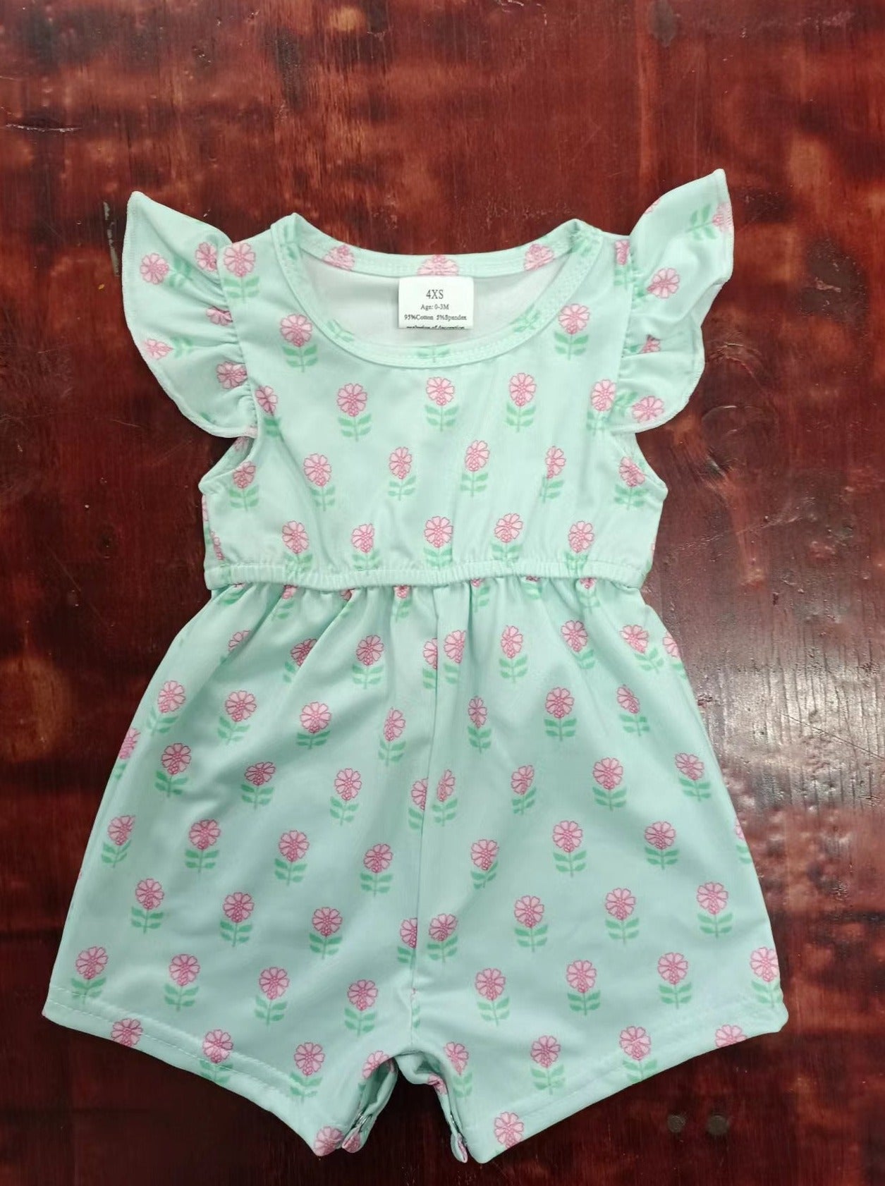 custom moq 5 eta 5weeks mix size baby girls floral flying sleeve jumpsuit