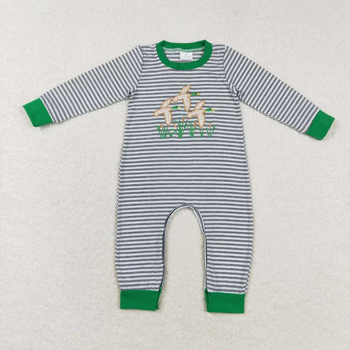 RTS NO MOQ Sibling Baby boy clothes embroidery puppy duck long Sleeve Romper Mixed Sizes