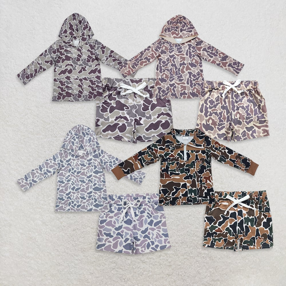 RTS NO MOQ Sibling baby boy clothes camouflage hooded long sleeved sets